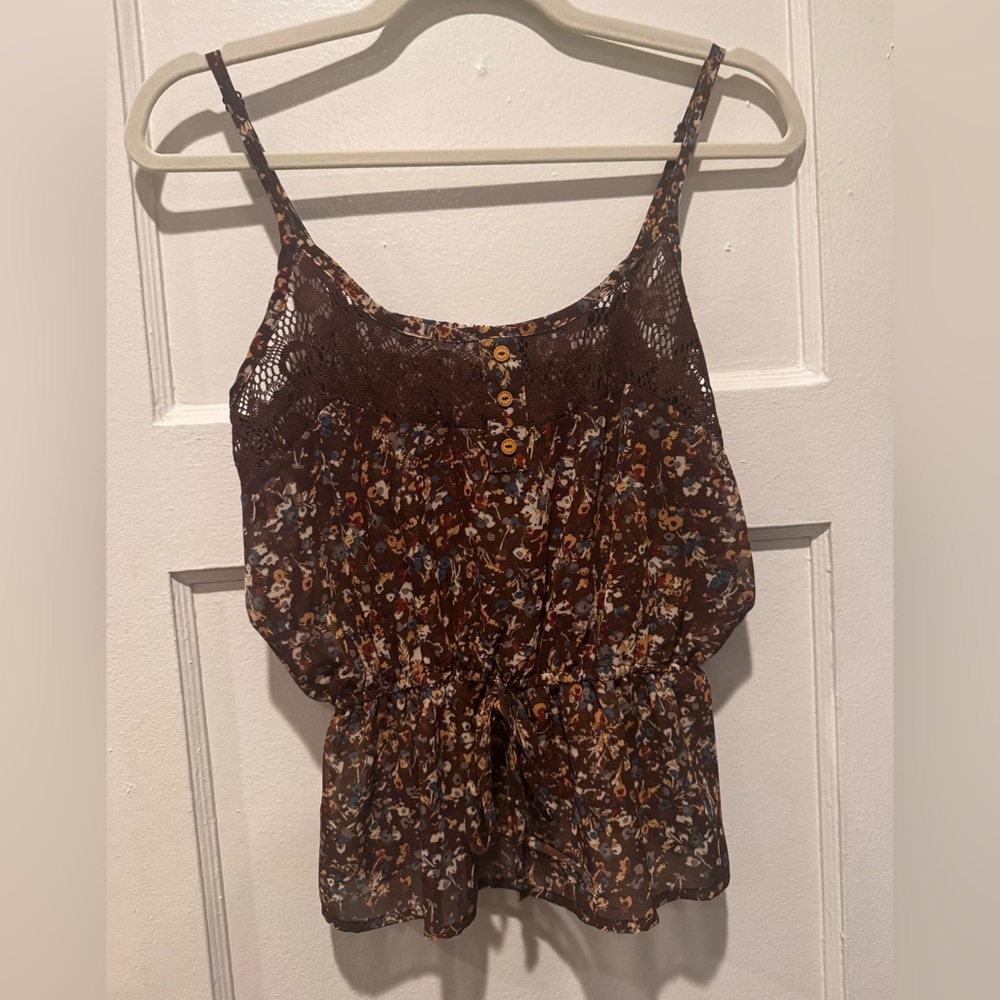 Lulu's Brown Floral Camisole with Lace